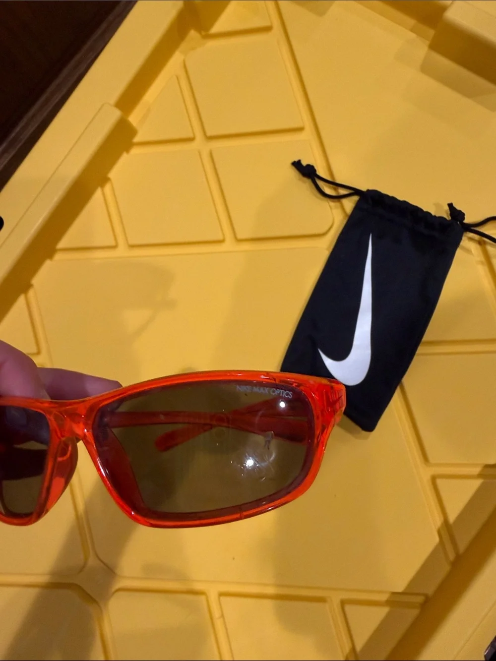 Nike Kids Clear Orange Frame Sunglasses with Black Logo Pouch